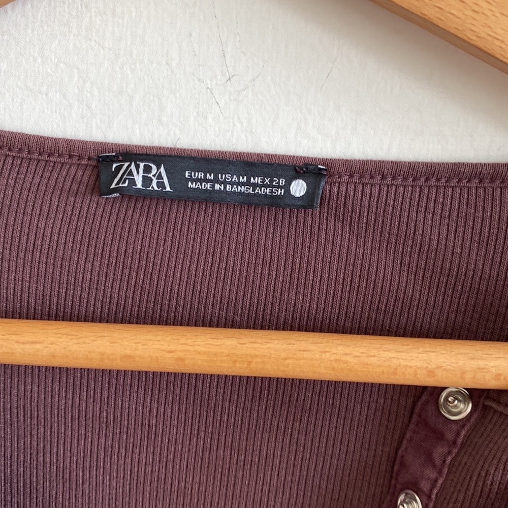 Zara plum ribbed long sleeve Henley top - Picture 5 of 5